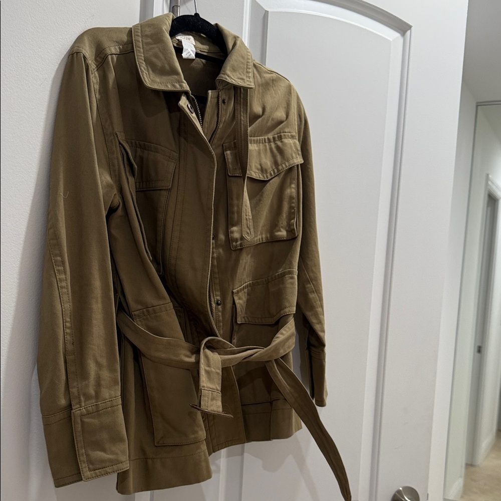 J. Crew Women's 100% cotton green brown  Utility Jacket XS fits like S with Belt